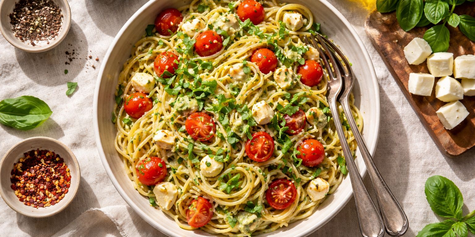 Italienische Avocado-Pasta mit Tomaten