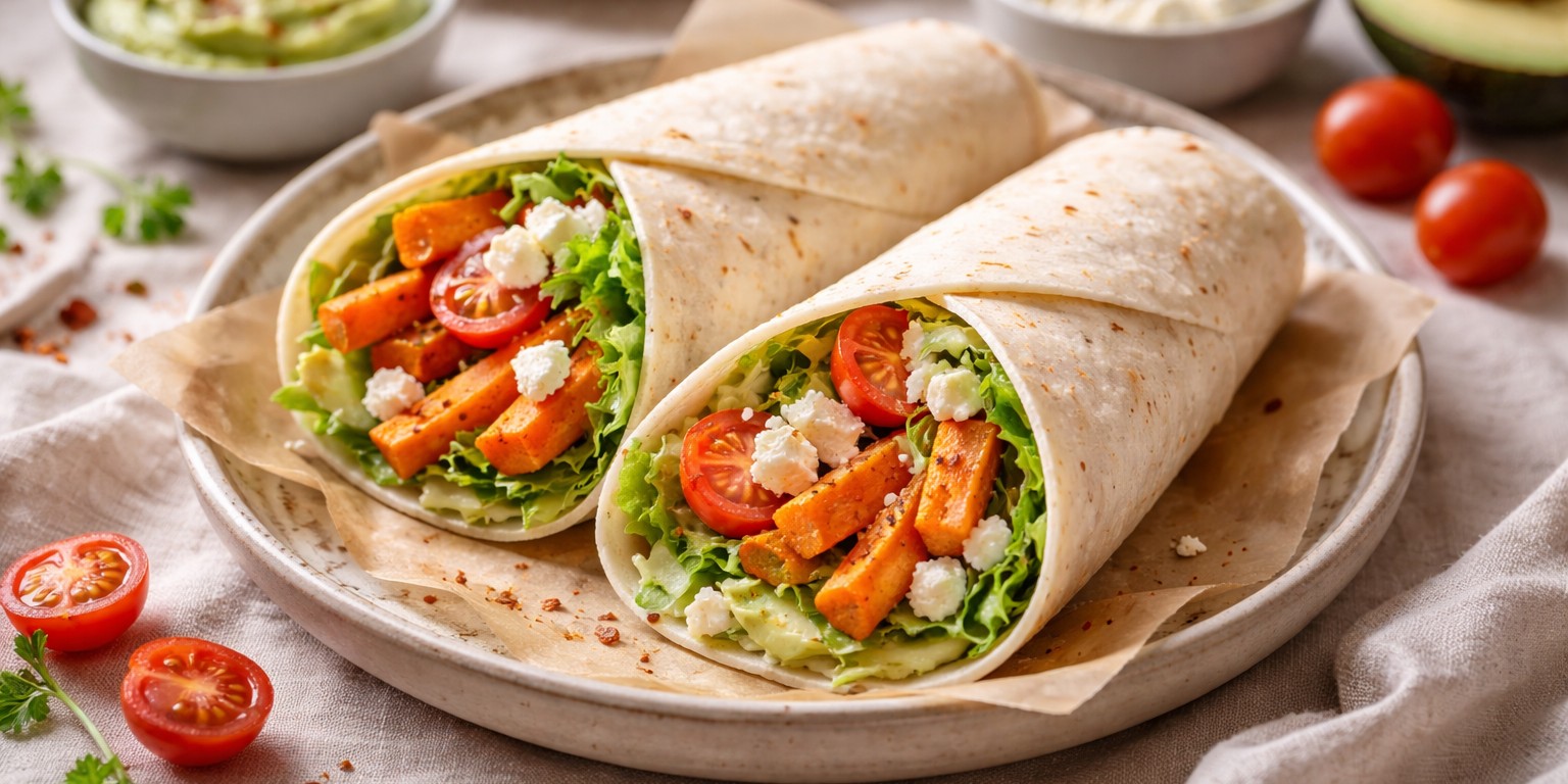 Süßkartoffel Wraps mit Avocado-Creme