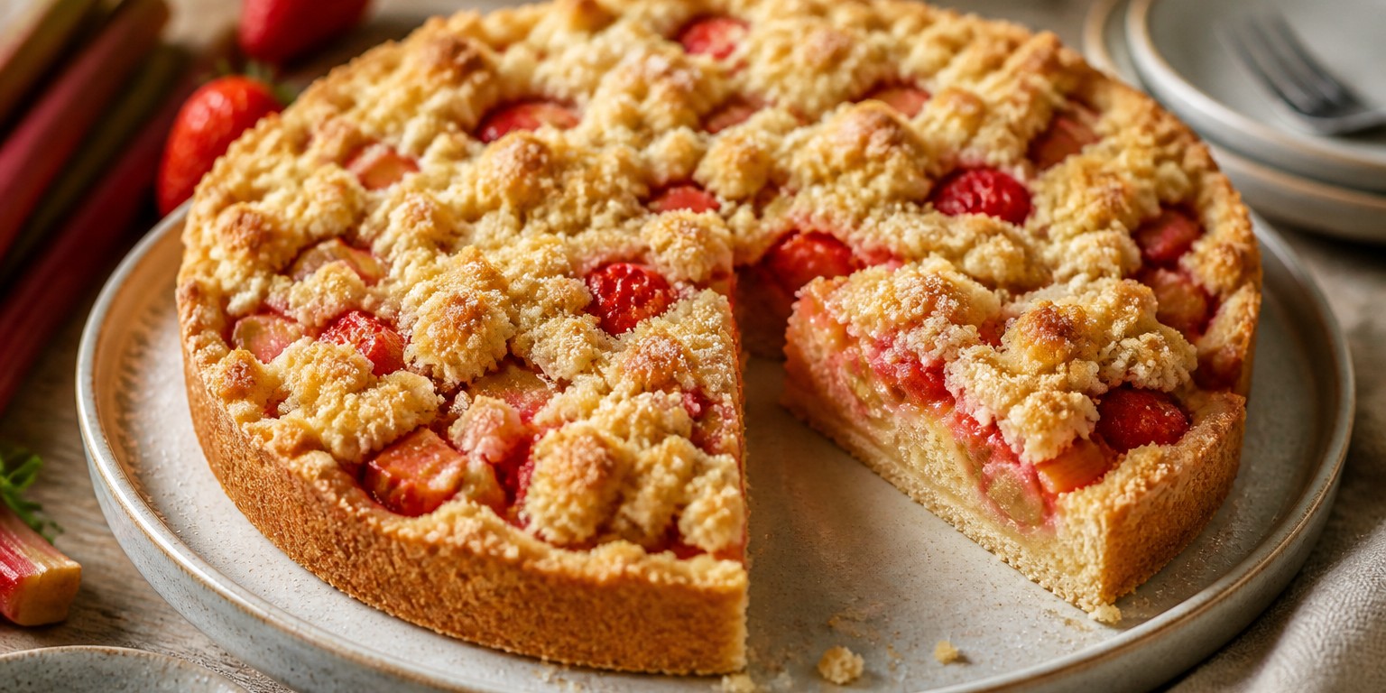 Erdbeer-Rhabarber-Streuselkuchen