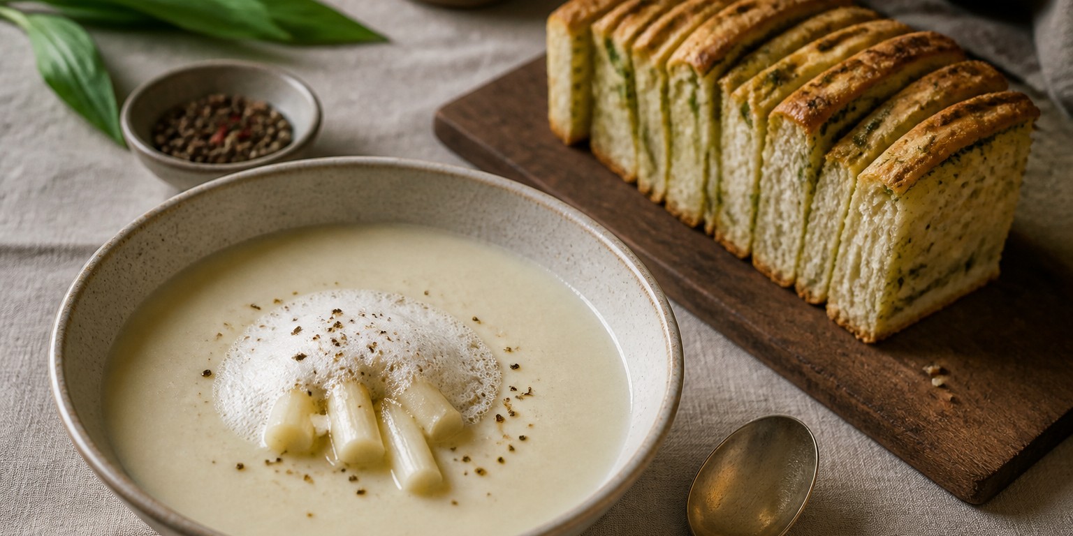 Spargelschaumsuppe mit Bärlauch-Zupfbrot